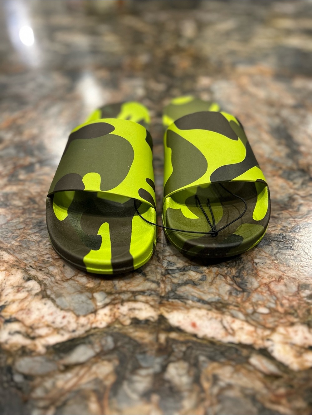 Steve Madden Neon Green & Olive Camo Slide Sandals
